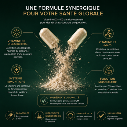 Vitamine D3 + K2 – 90 Capsules
